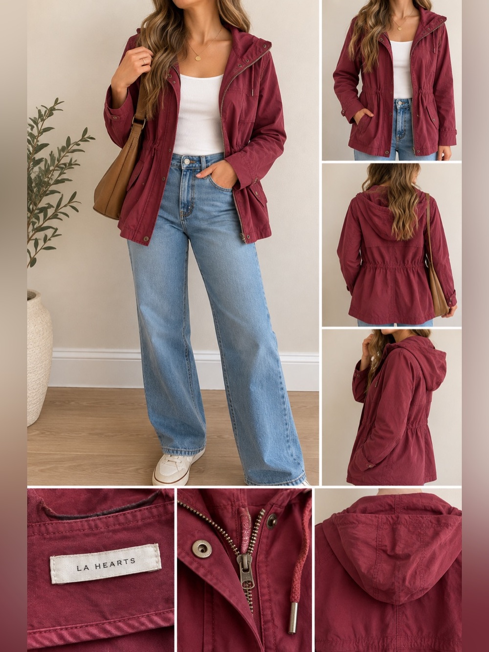 La Hearts Wine Red Hooded Trench Coat